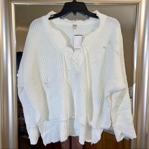 NWT Ripped Trim Tie Front Sweater